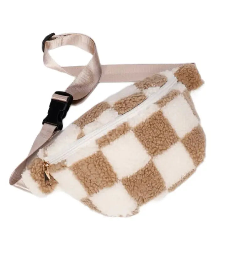 Simply Southern Sherpa Belt Bag for Women in Checker Multi