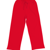 red sweatpants flat lay