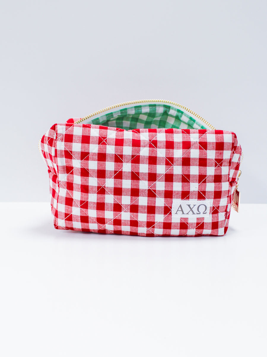 Sorority Gingham Quilted Makeup Bag