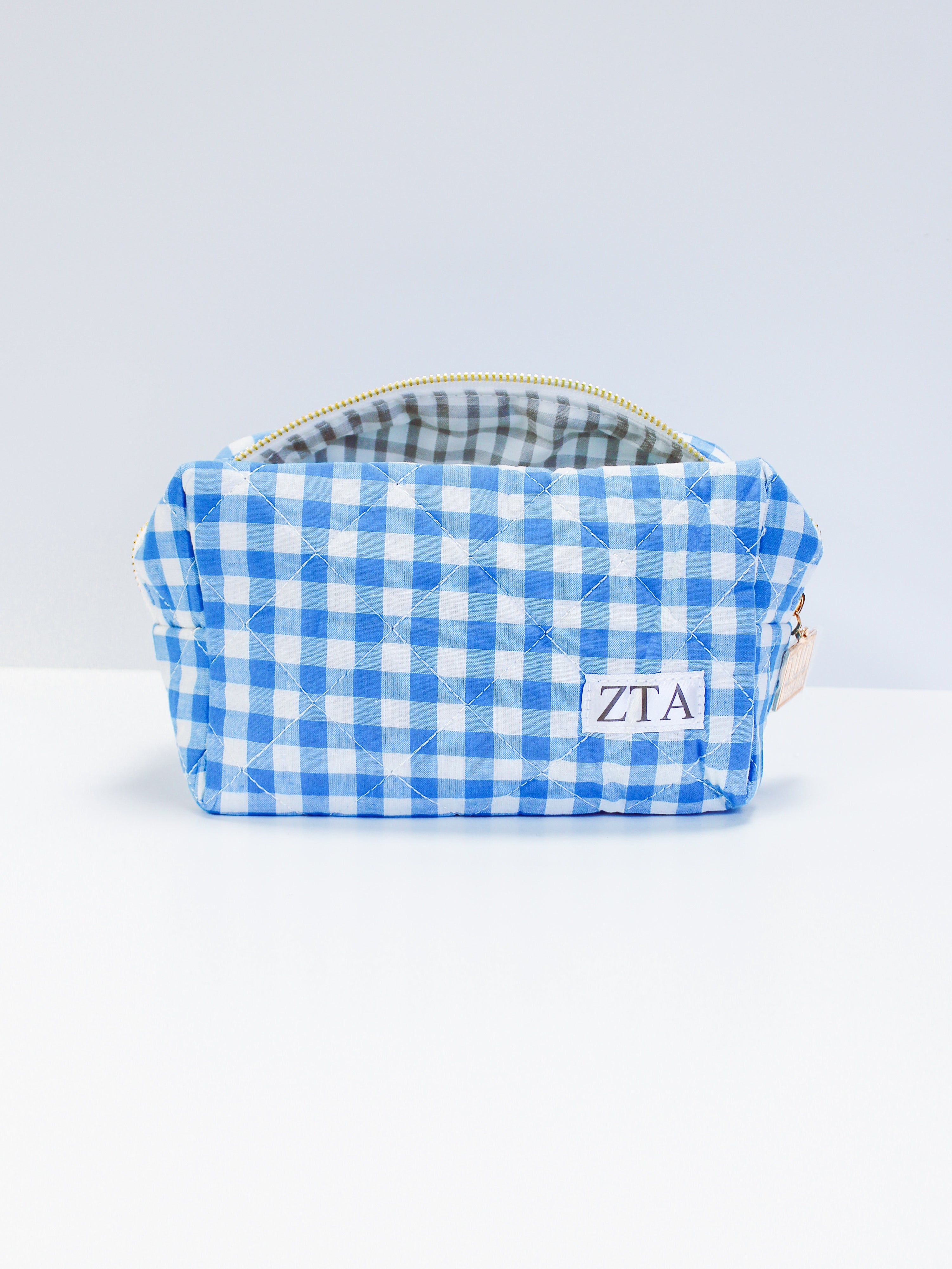 Sorority Gingham Quilted Makeup Bag