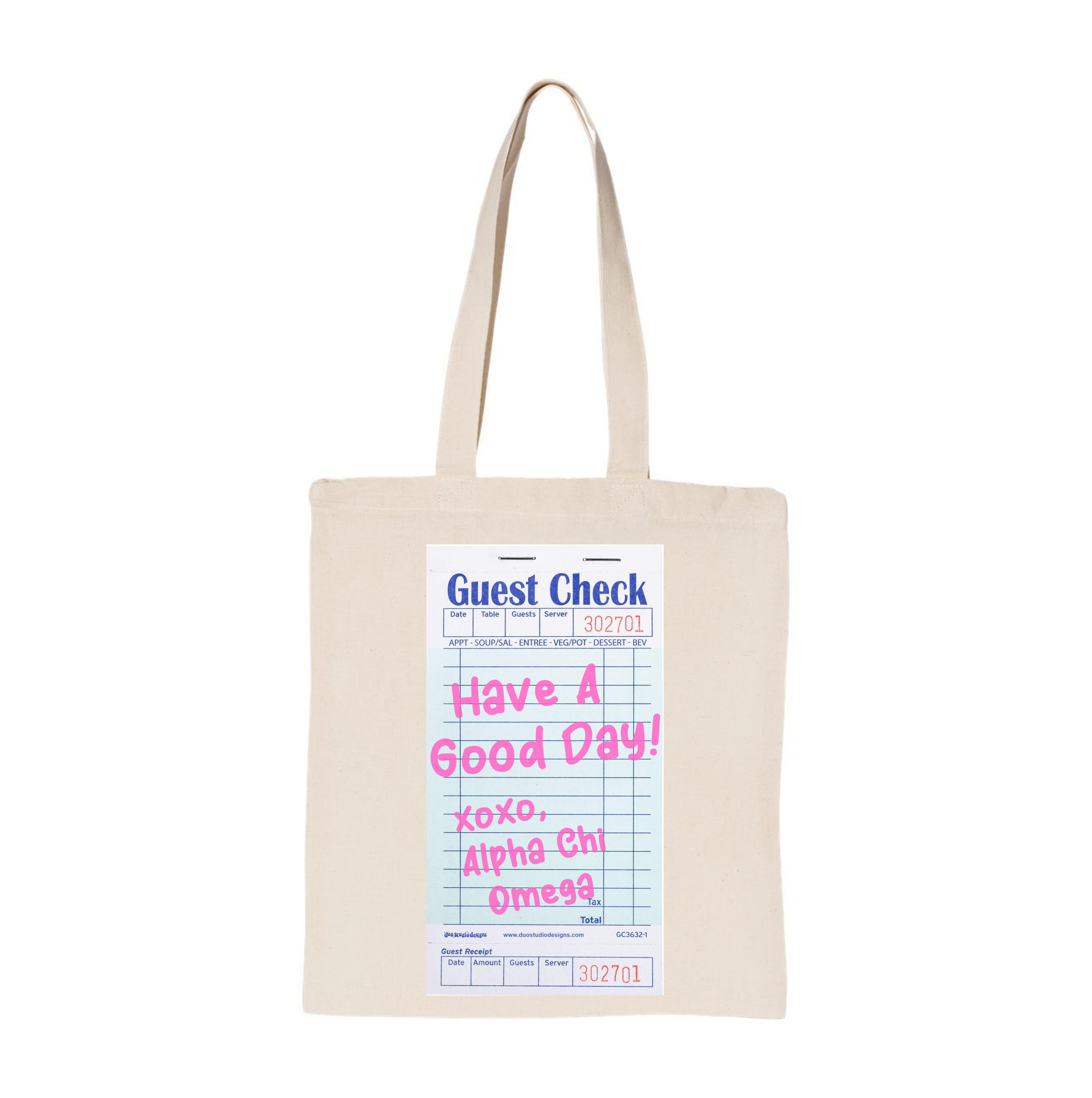 Alpha Chi Omega Guest Check Sorority Tote
