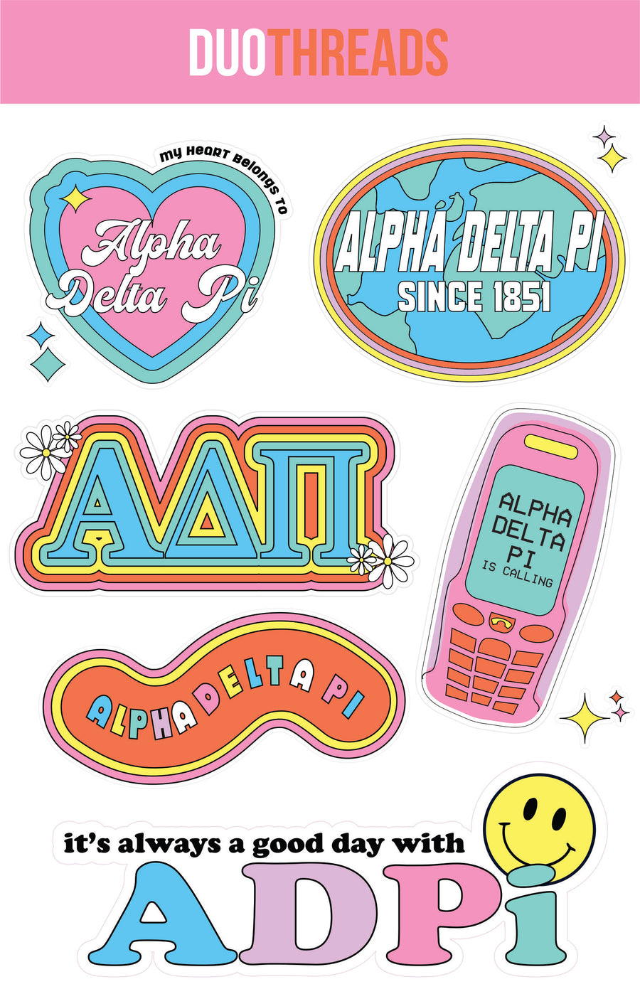 Alpha Delta Pi Sorority Y2K Sticker Sheet