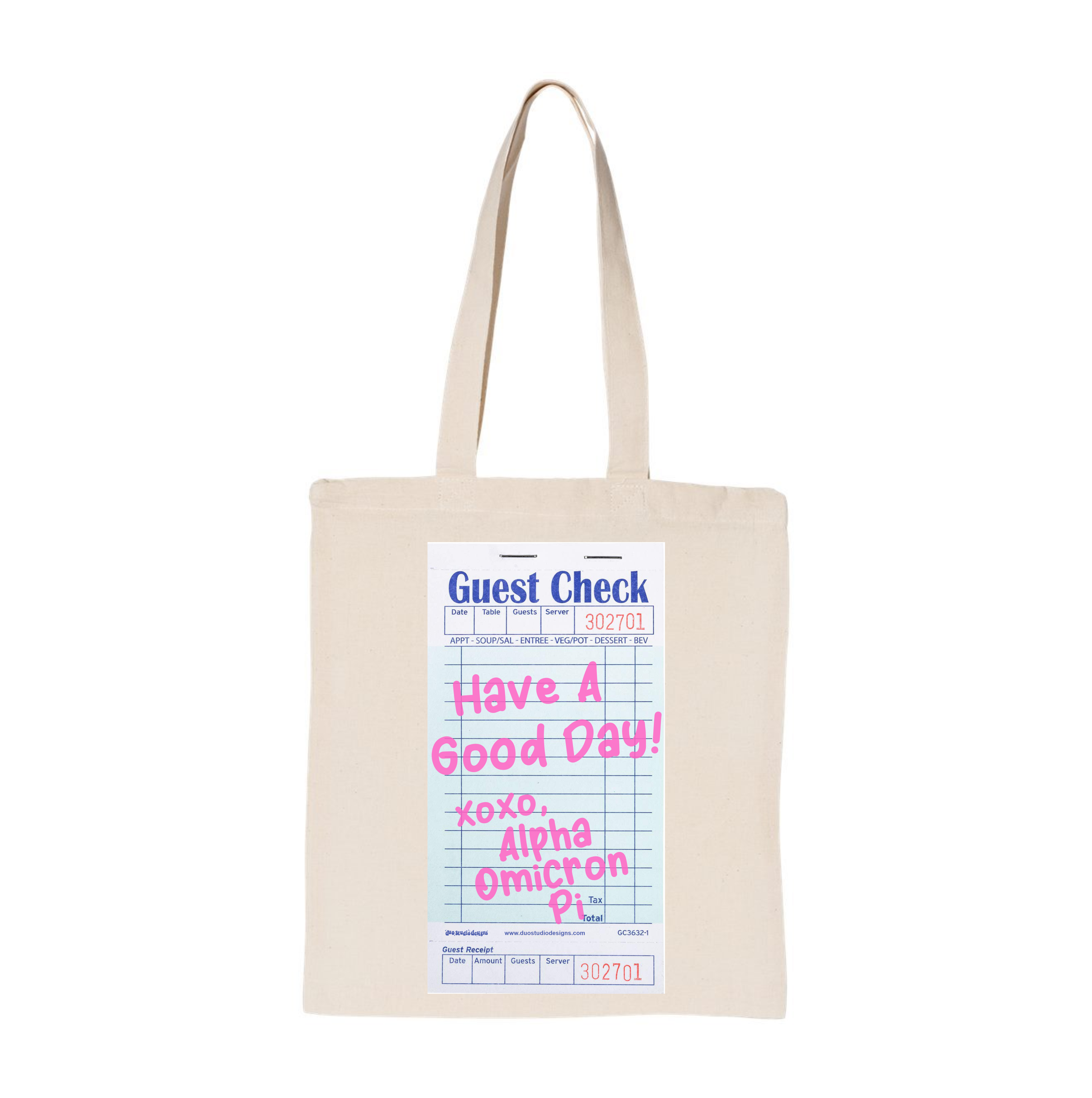 Alpha Omicron Pi Guest Check Sorority Tote