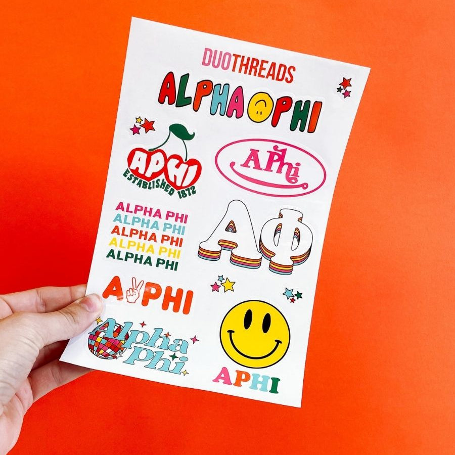 Alpha Phi Sorority Rainbow Sticker Sheet