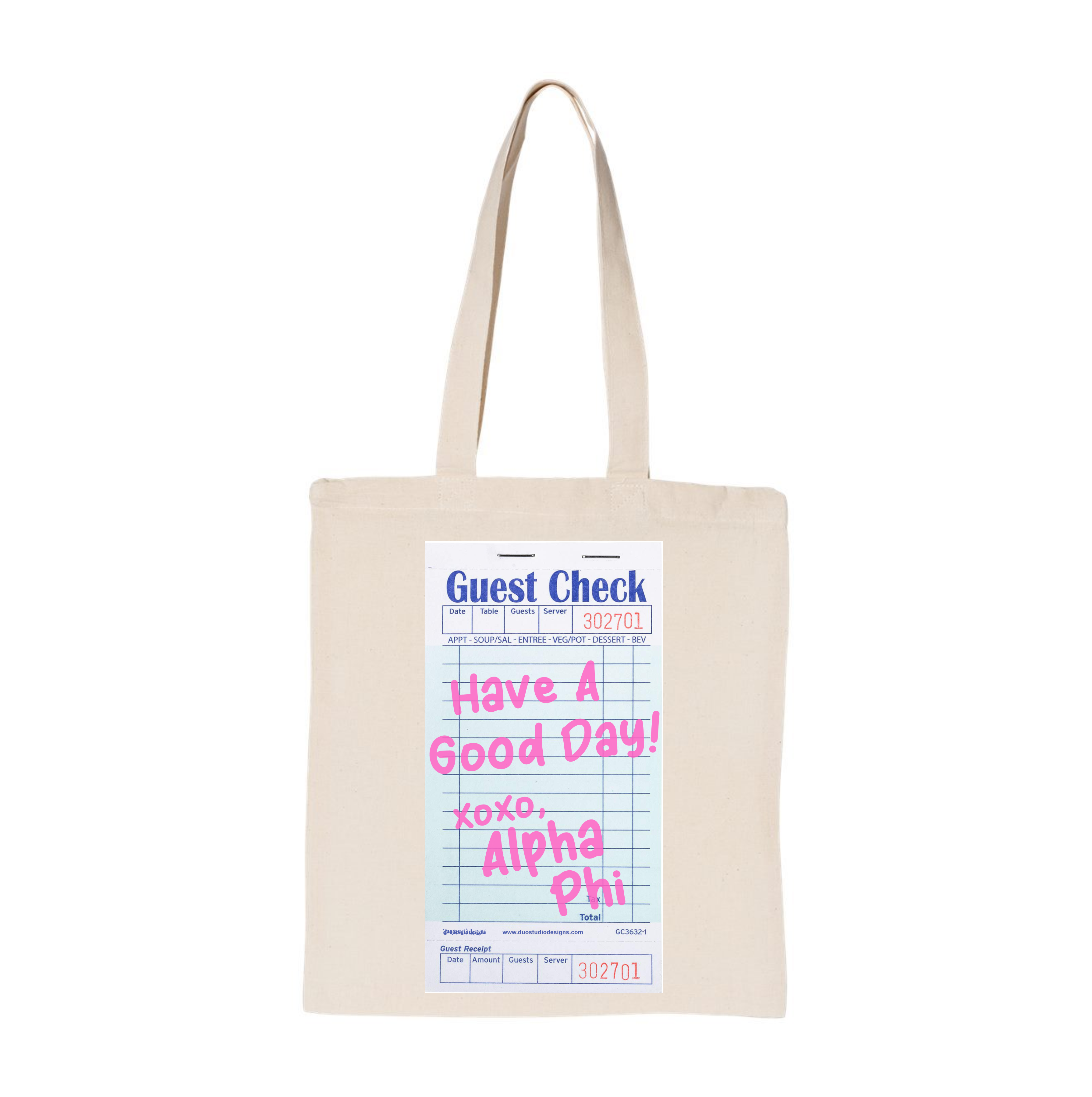Alpha Phi Guest Check Sorority Tote