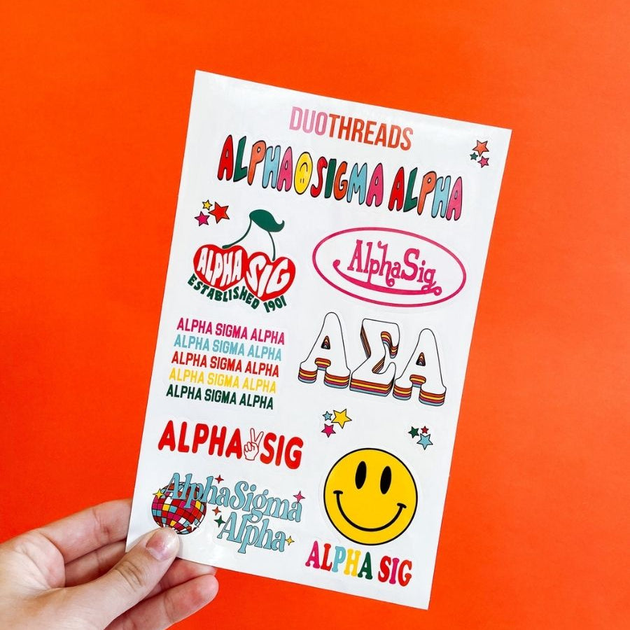 Alpha Sigma Alpha Sorority Rainbow Sticker Sheet