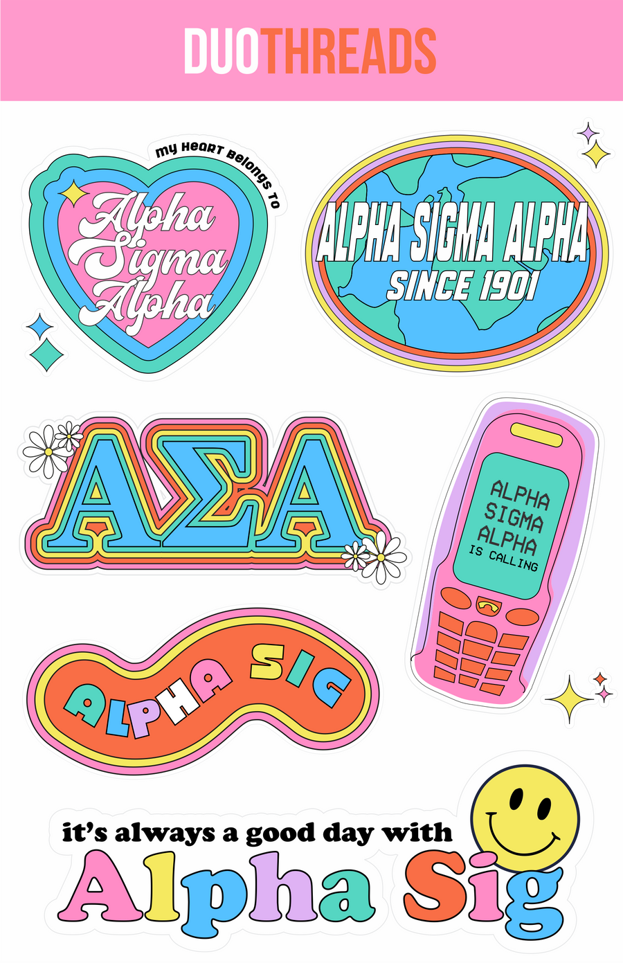 Alpha Sigma Alpha Sorority Y2K Sticker Sheet