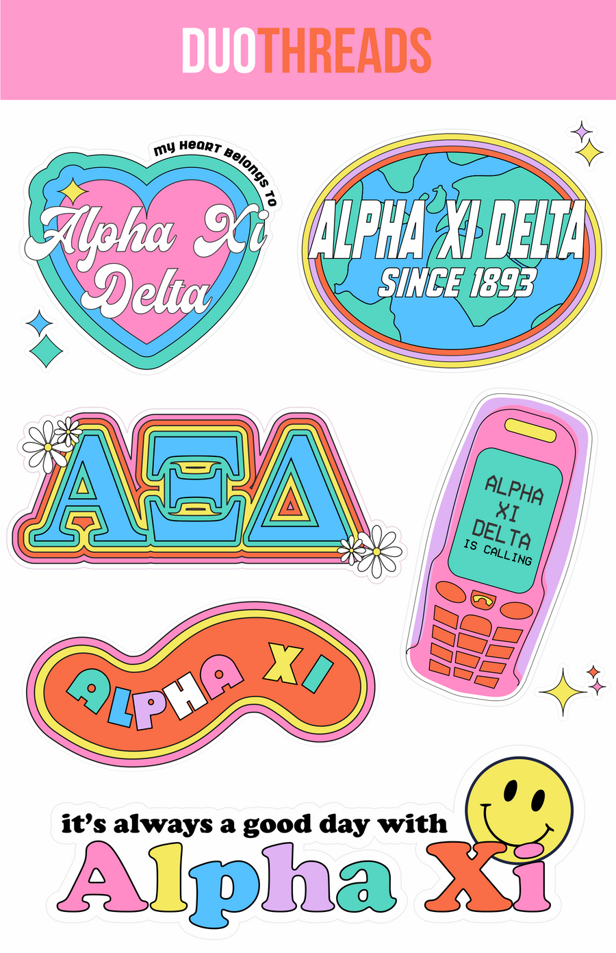 Alpha Xi Delta Sorority Y2K Sticker Sheet