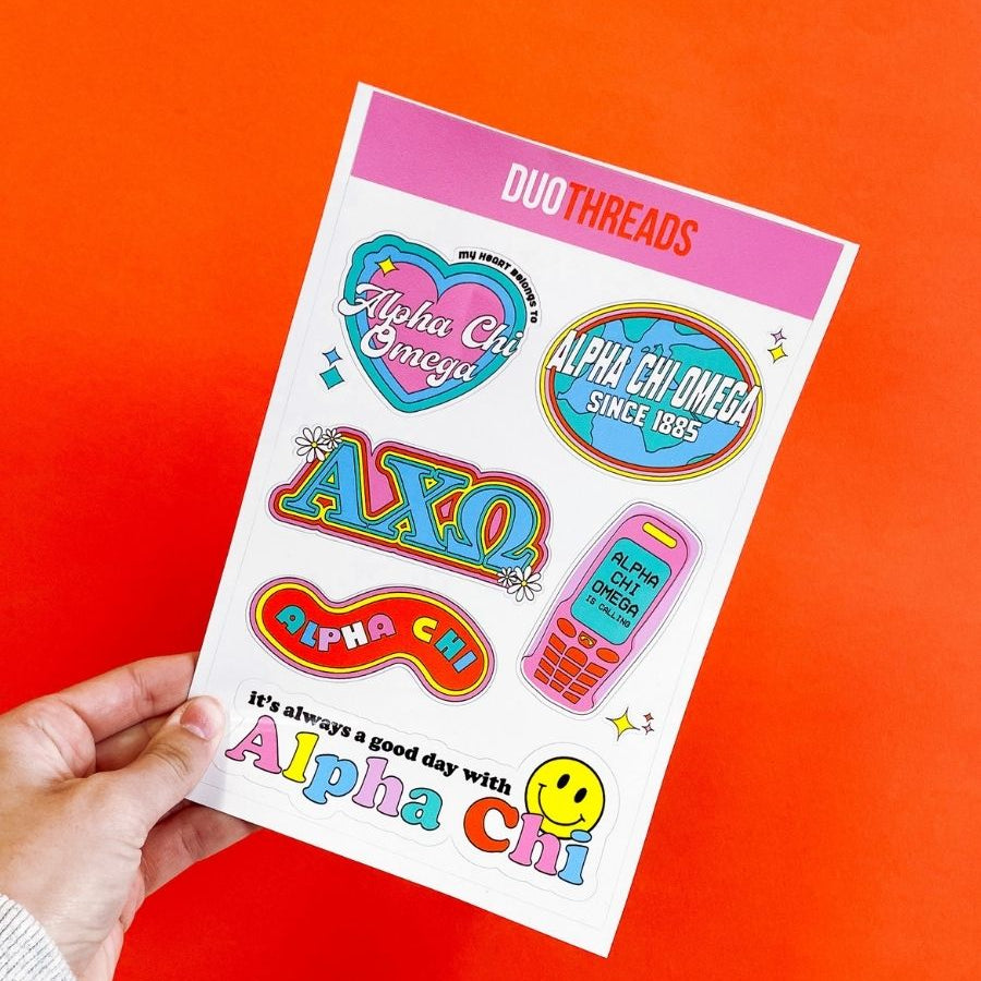 Alpha Chi Omega Sorority Y2K Sticker Sheet