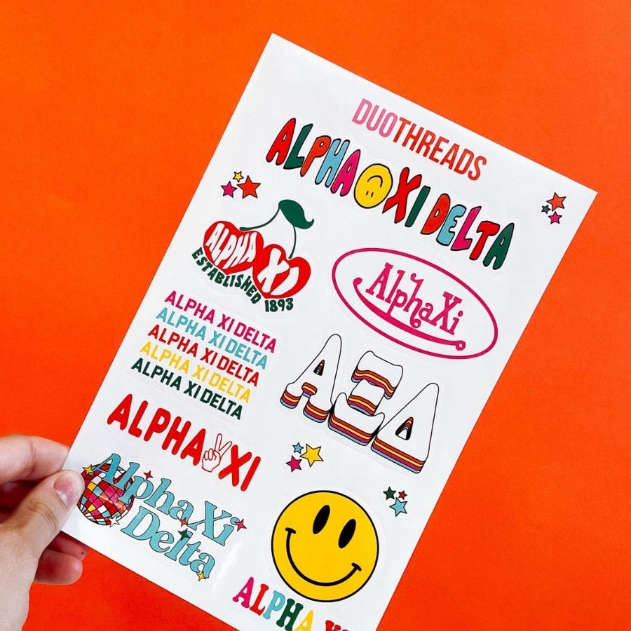 Alpha Xi Delta Sorority Rainbow Sticker Sheet