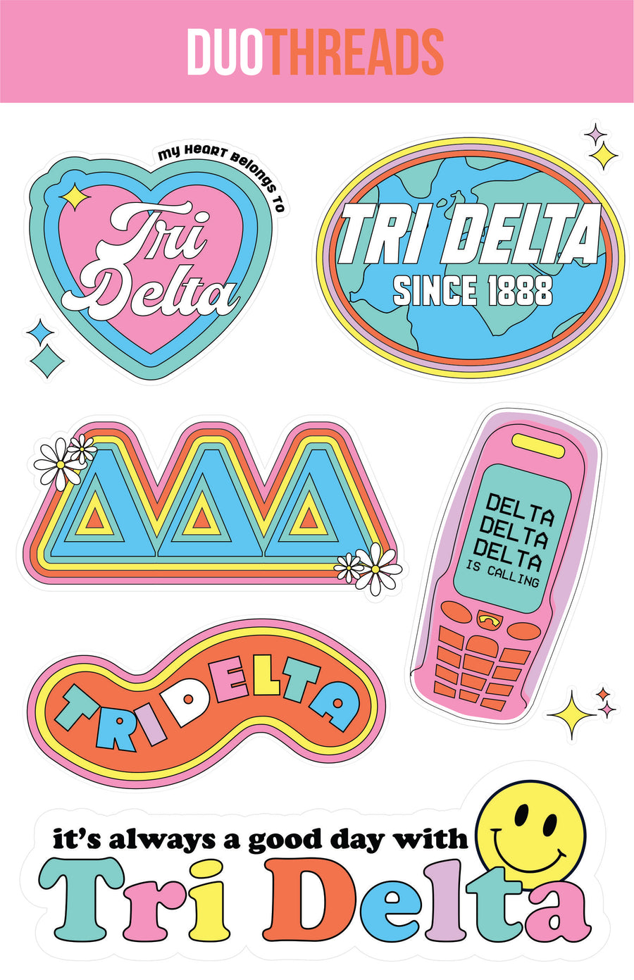 Delta Delta Delta Sorority Y2K Sticker Sheet