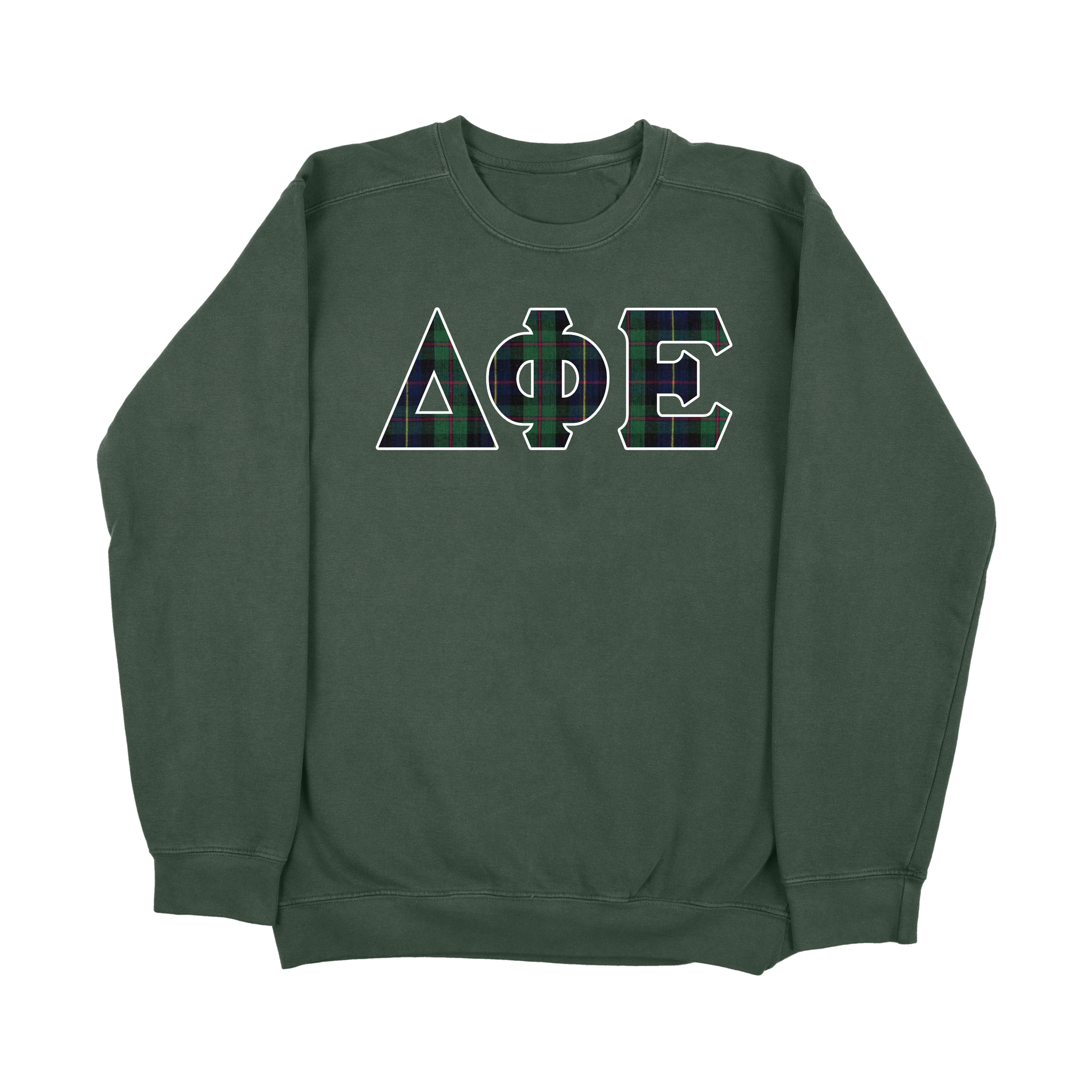 Delta Phi Epsilon Dad s Plaid Embroidered Letter Sweatshirt