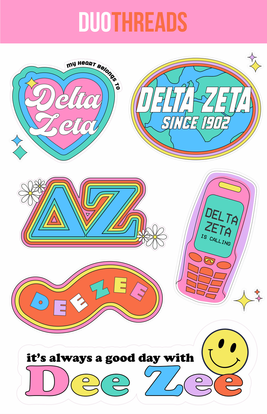 Delta Zeta Sorority Y2K Sticker Sheet