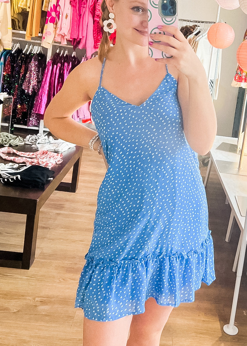 Mikayla Spotted Spaghetti Strap Dress - Blue