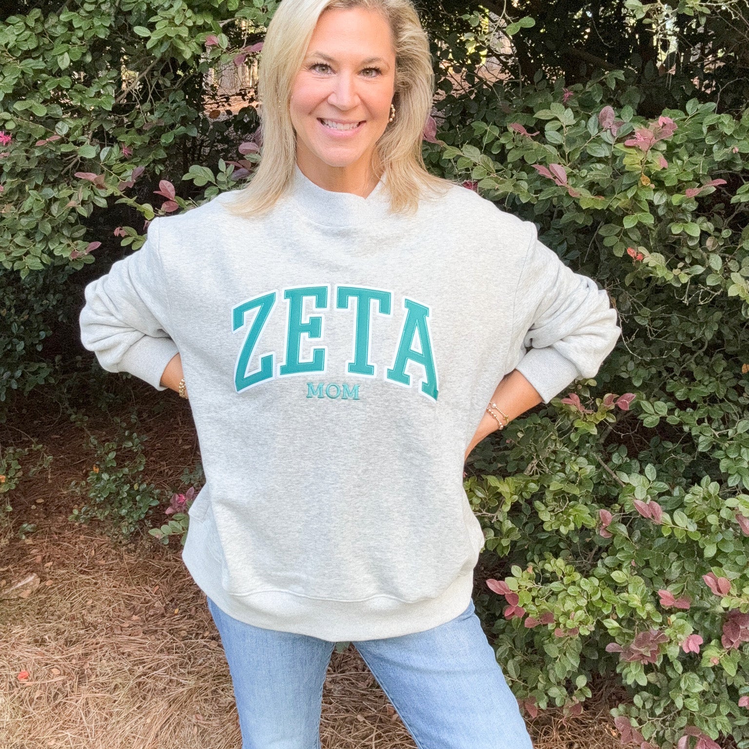 Campus Sorority Embroidered Mock Neck
