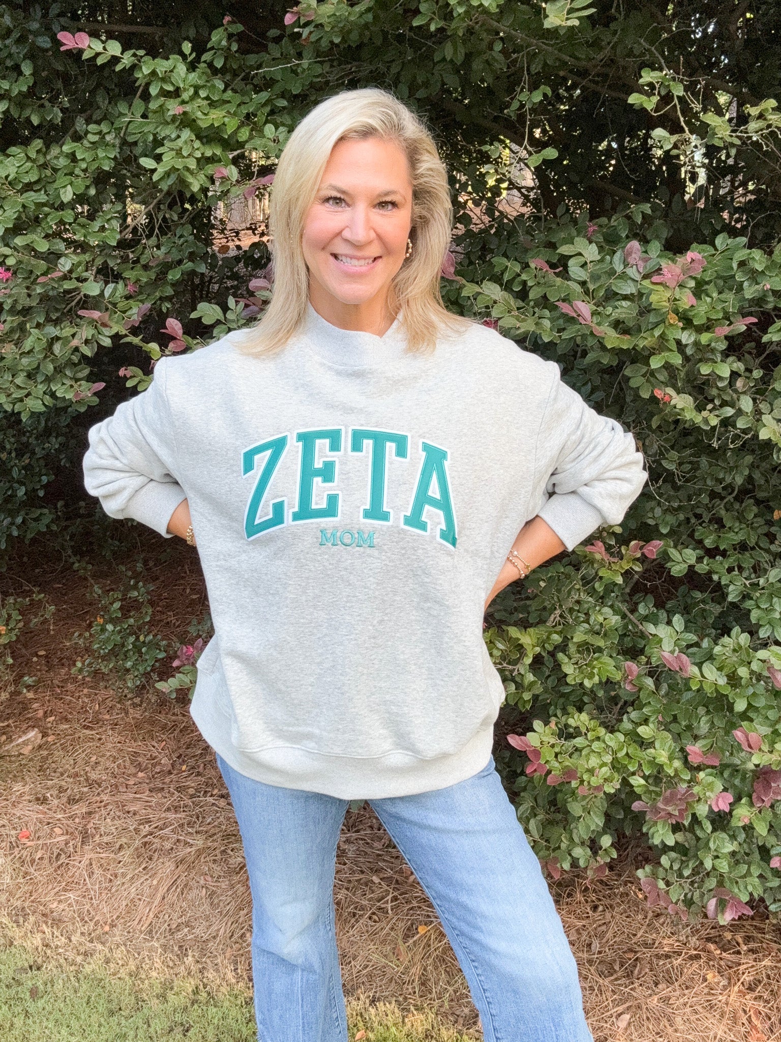 Campus Sorority Embroidered Mock Neck