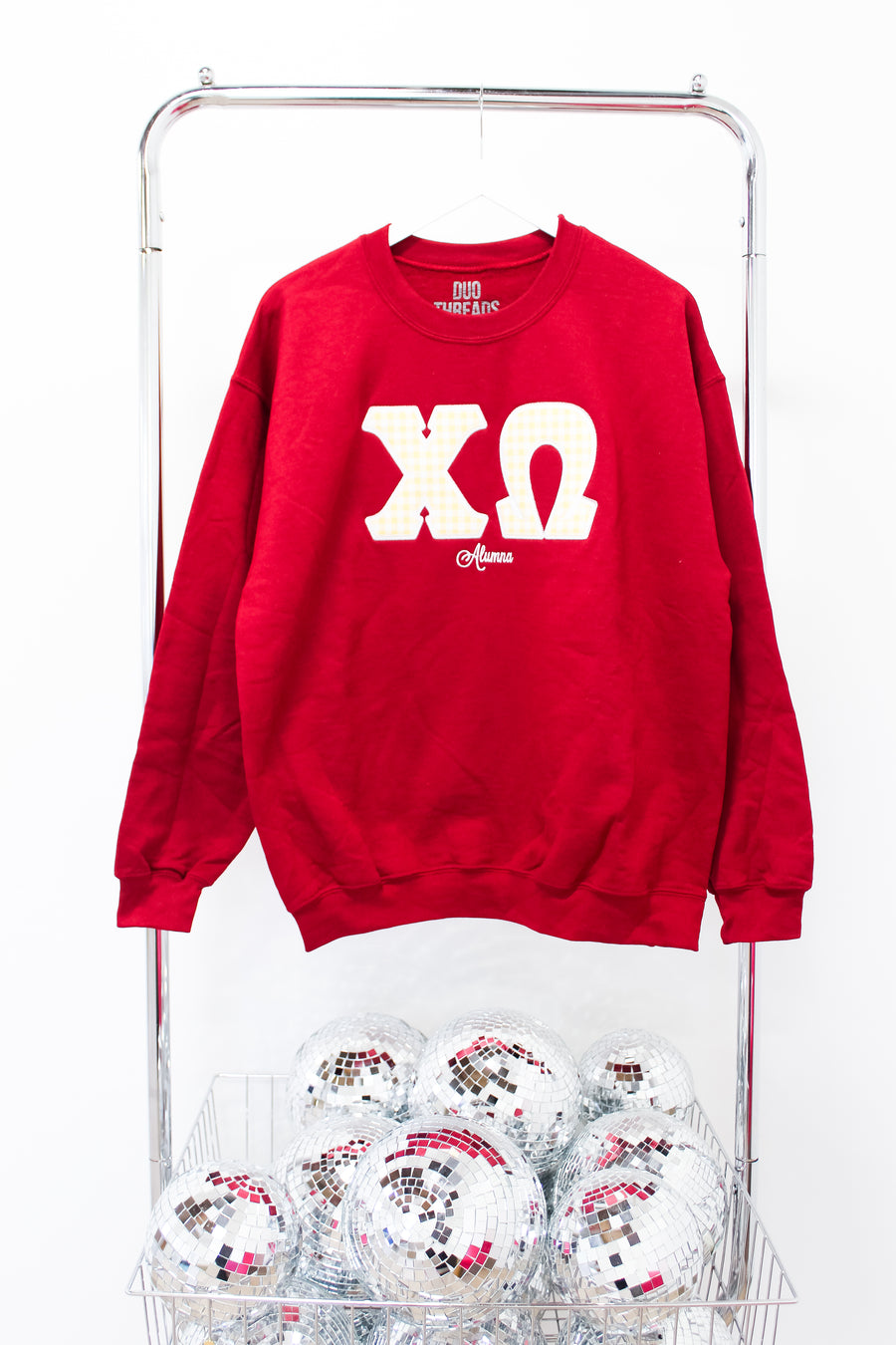 Chi Omega Embroidered Letter Alumna Crew - LG RED
