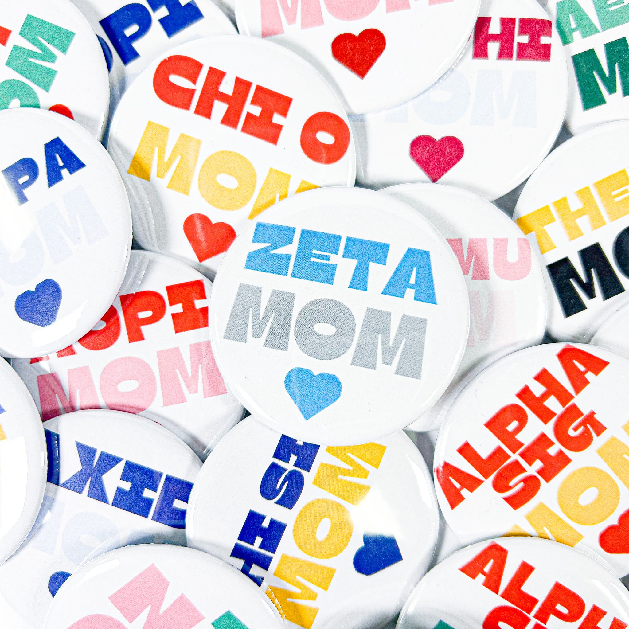Mom Heart Sorority Button