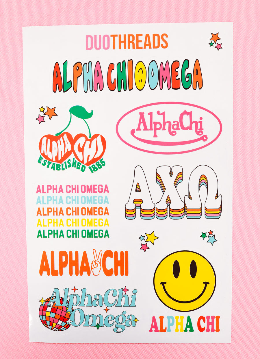 Alpha Chi Omega Sorority Rainbow Sticker Sheet