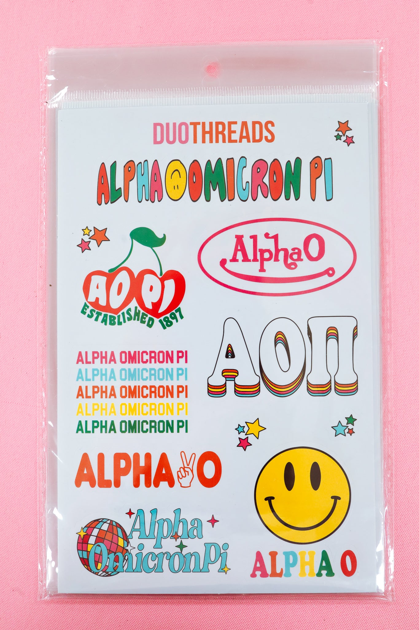 Alpha Omicron Pi Sorority Rainbow Sticker Sheet