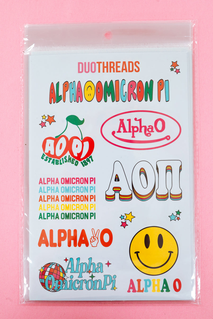 Alpha Omicron Pi Sorority Rainbow Sticker Sheet