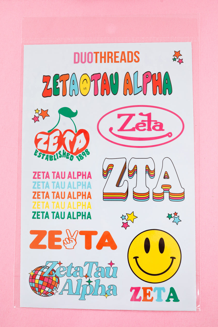 Zeta Tau Alpha Sorority Rainbow Sticker Sheet