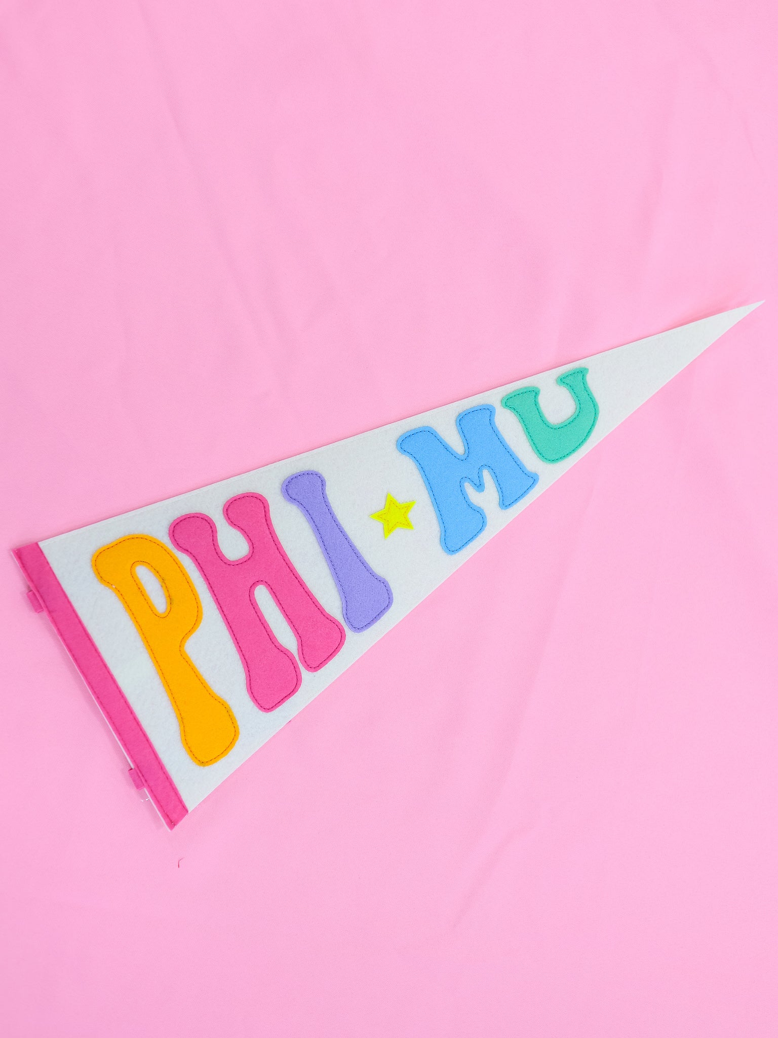 Phi Mu Rainbow Pennant Flag