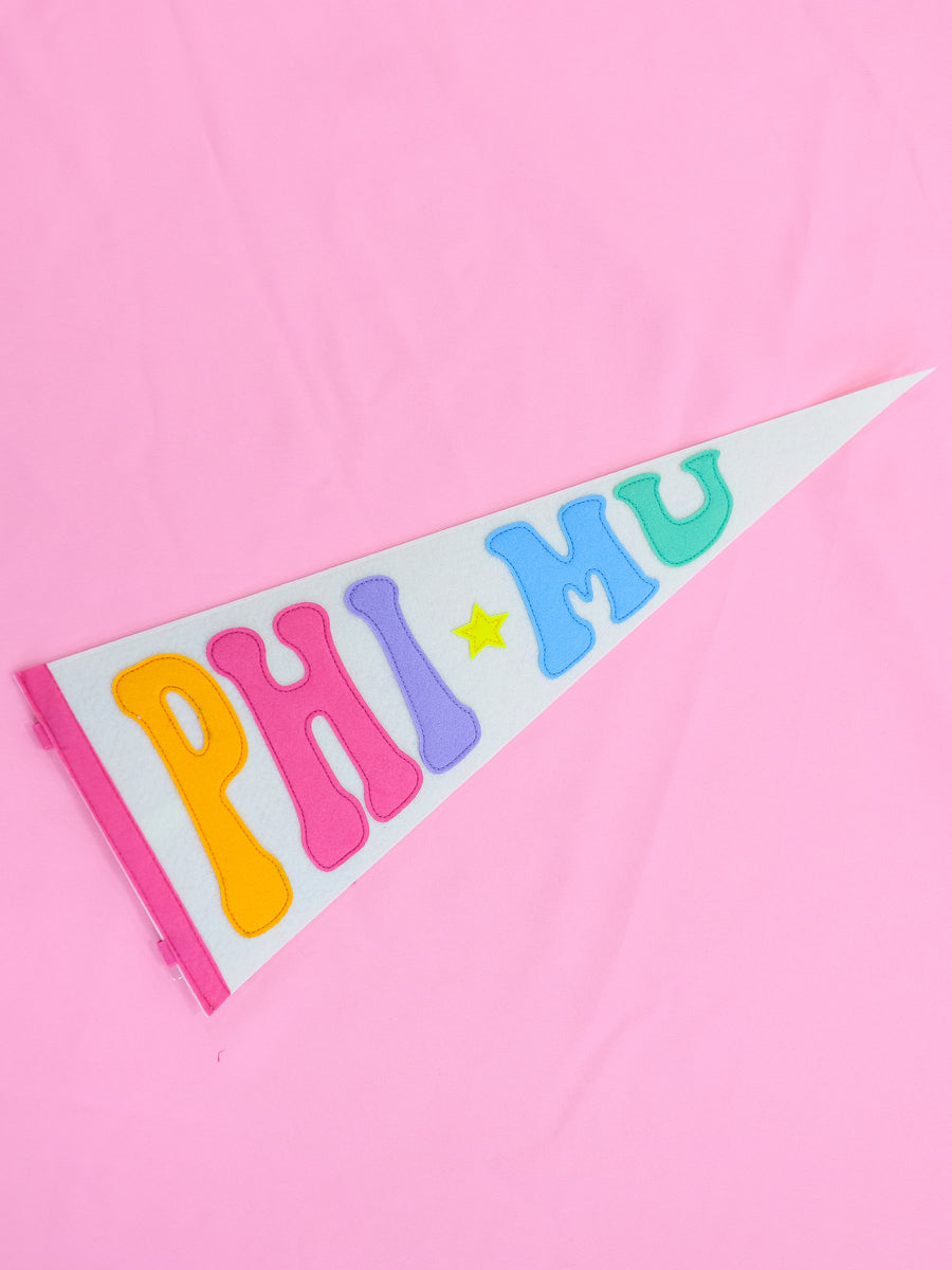 Phi Mu Rainbow Pennant Flag