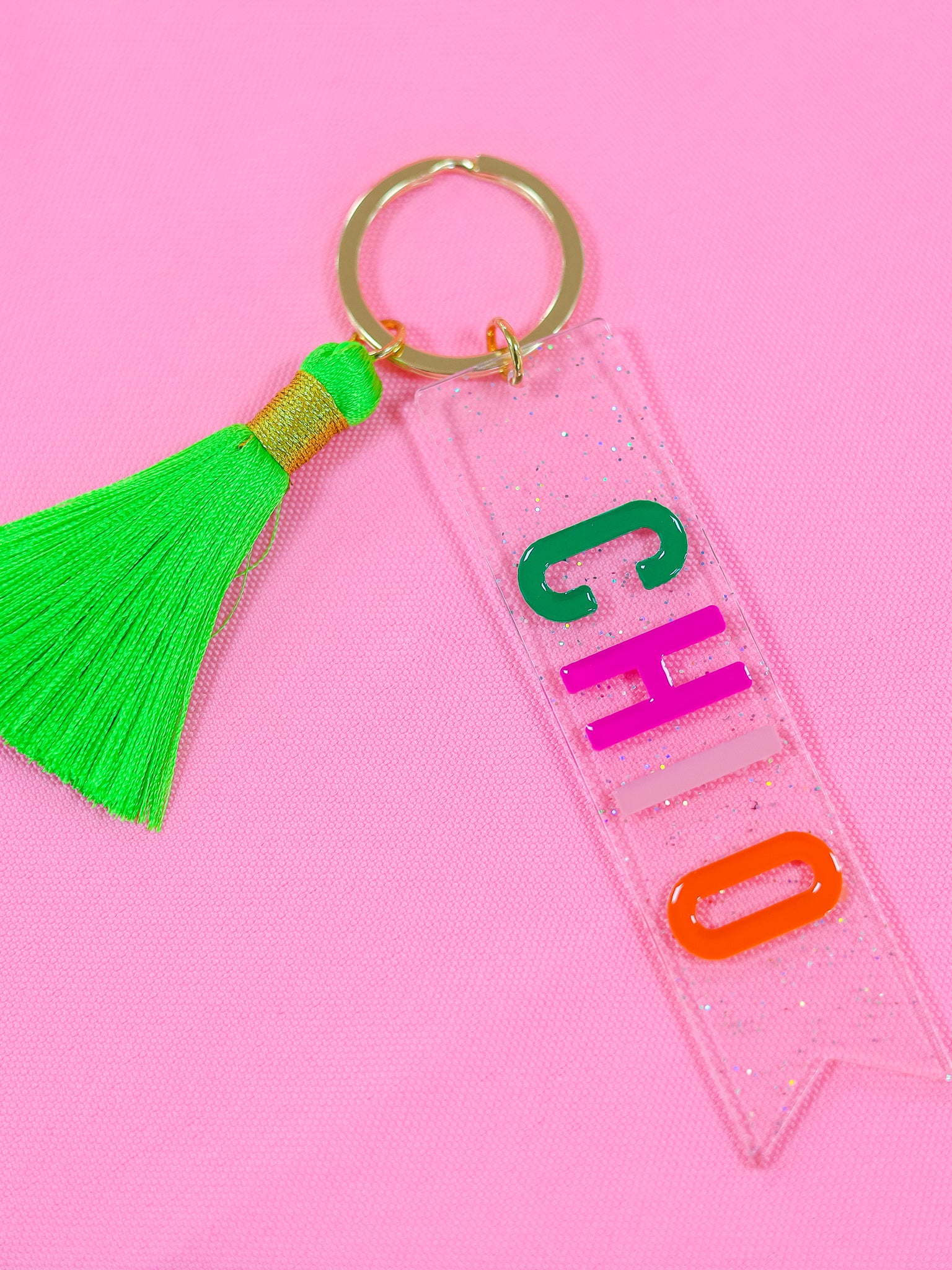 Chi Omega Sparkle Tassel Key Fob