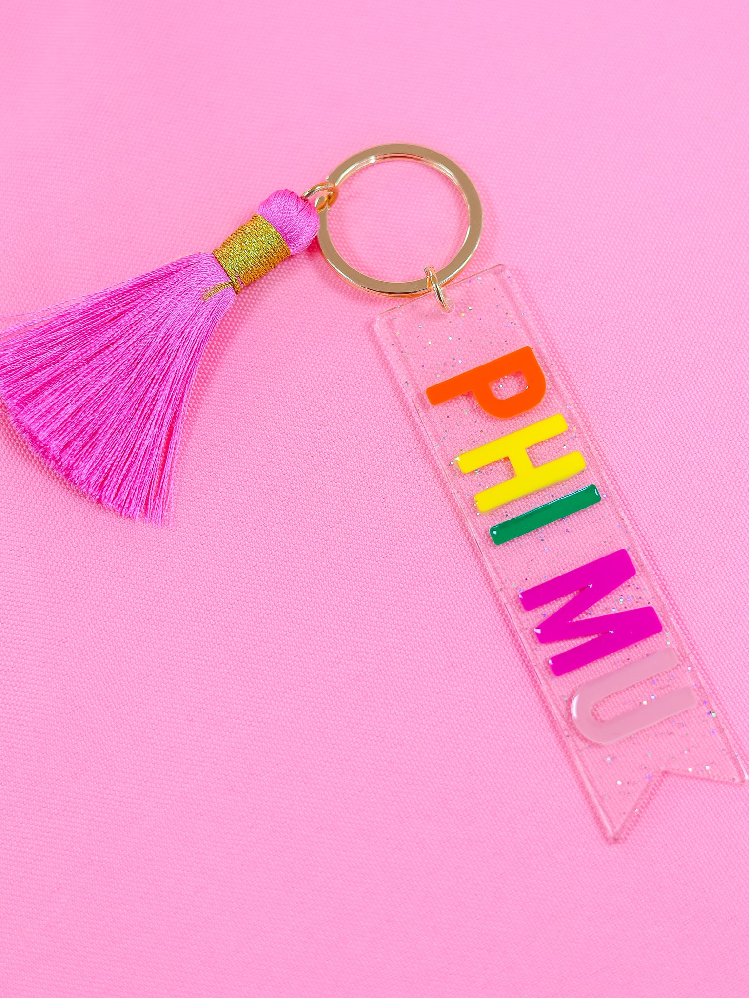 Phi Mu Sparkle Tassel Key Fob