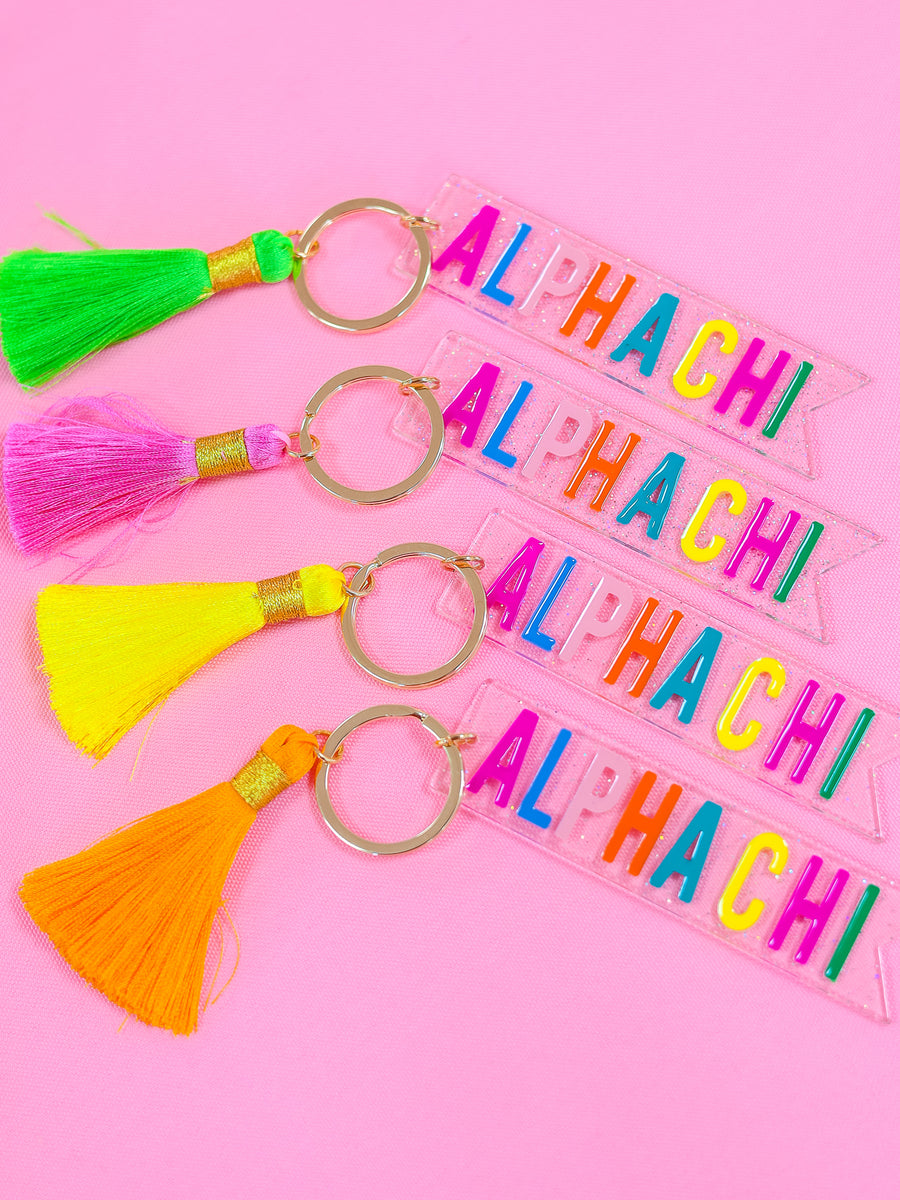 Alpha Chi Omega Sparkle Tassel Key Fob