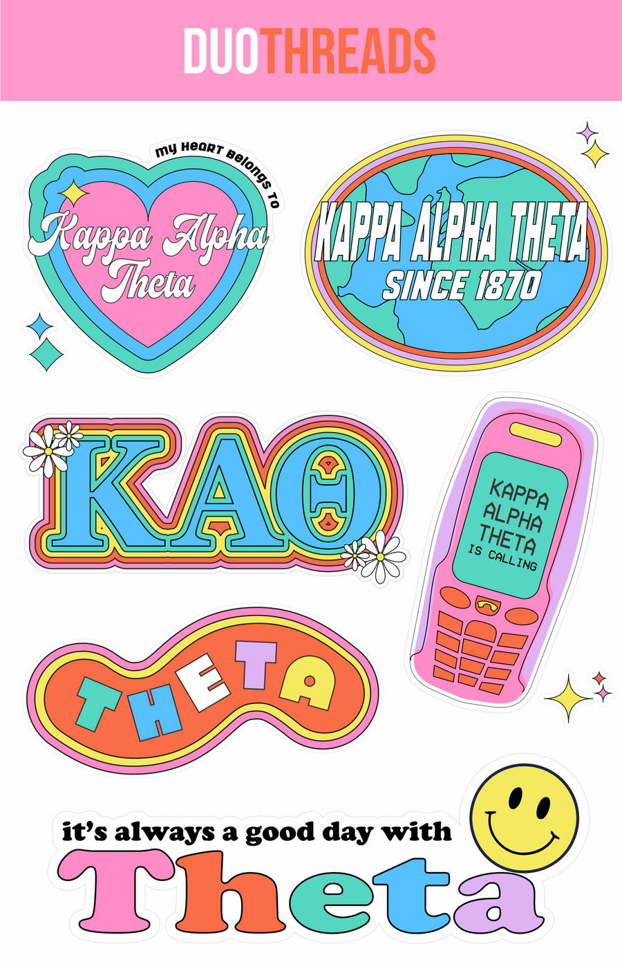 Kappa Alpha Theta Sorority Y2K Sticker Sheet
