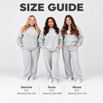 size guide of 3 models in ash sweat pants varying sizes