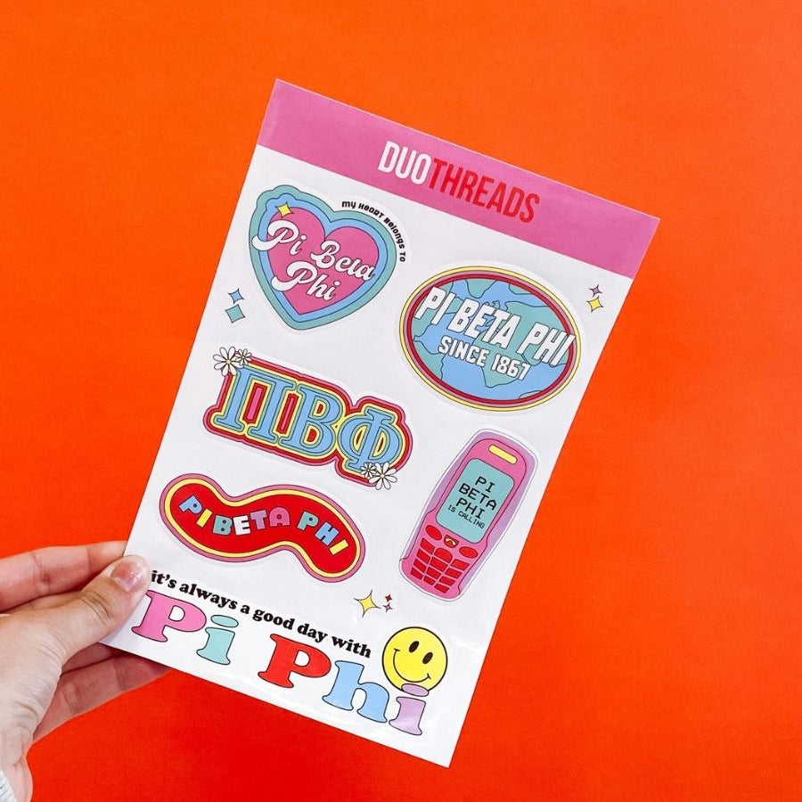 Pi Beta Phi Sorority Y2K Sticker Sheet