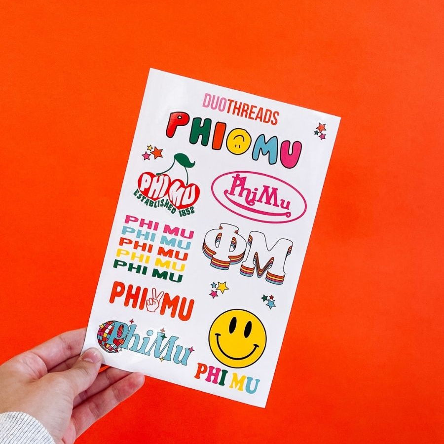 Phi Mu Sorority Rainbow Sticker Sheet