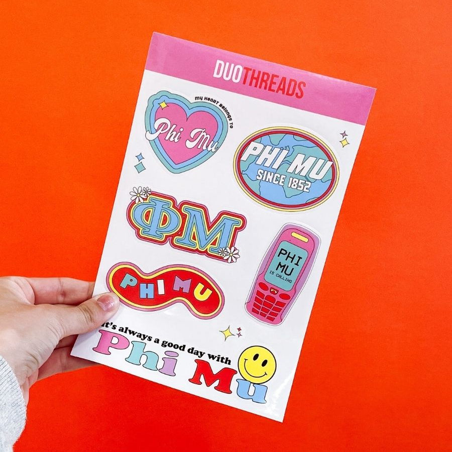 Phi Mu Sorority Y2K Sticker Sheet