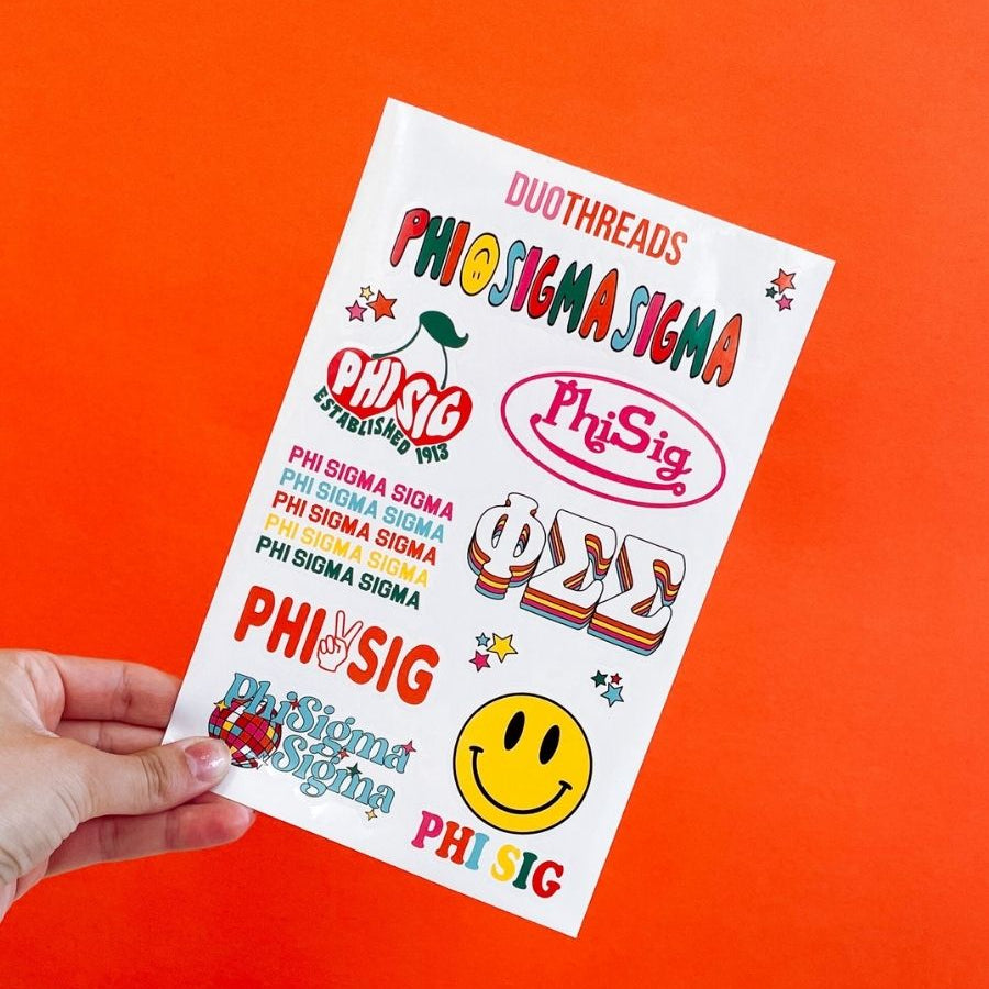 Phi Sigma Sigma Sorority Rainbow Sticker Sheet