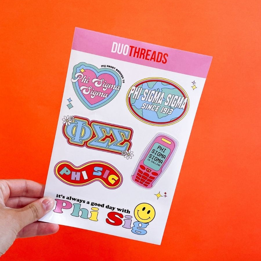 Phi Sigma Sigma Sorority Y2K Sticker Sheet