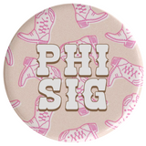 Phi Sigma Sigma Boot Scootin Sorority Button