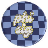 Phi Sigma Sigma Checker Sorority Button
