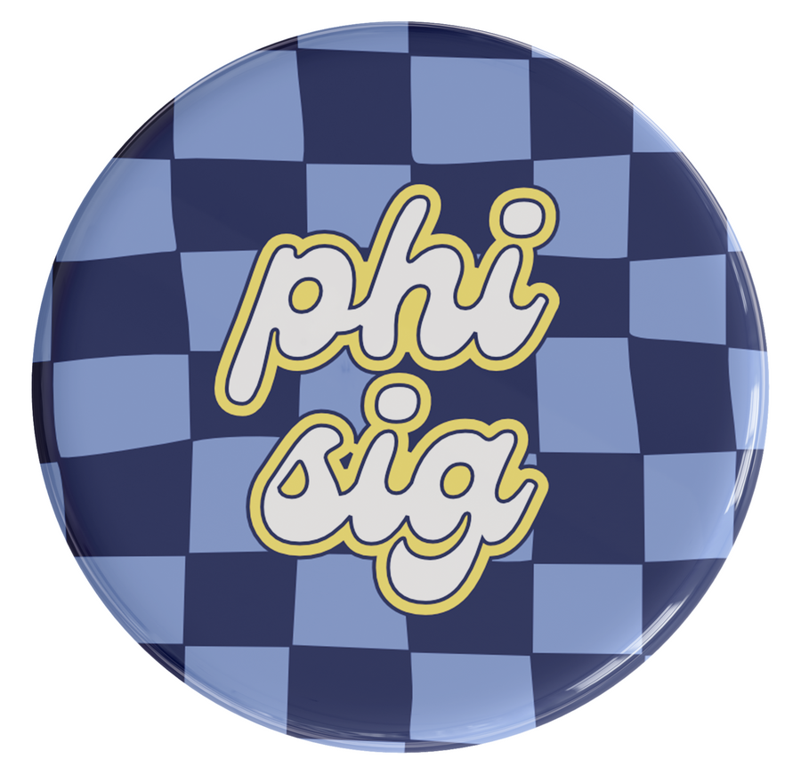 Phi Sigma Sigma Checker Sorority Button