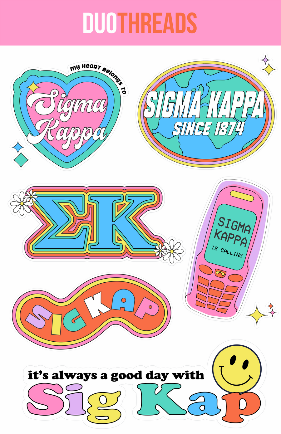 Sigma Kappa Sorority Y2K Sticker Sheet