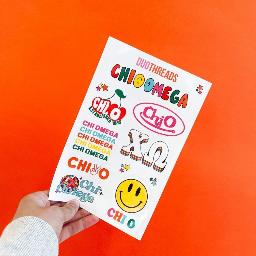 Chi Omega Sorority Rainbow Sticker Sheet