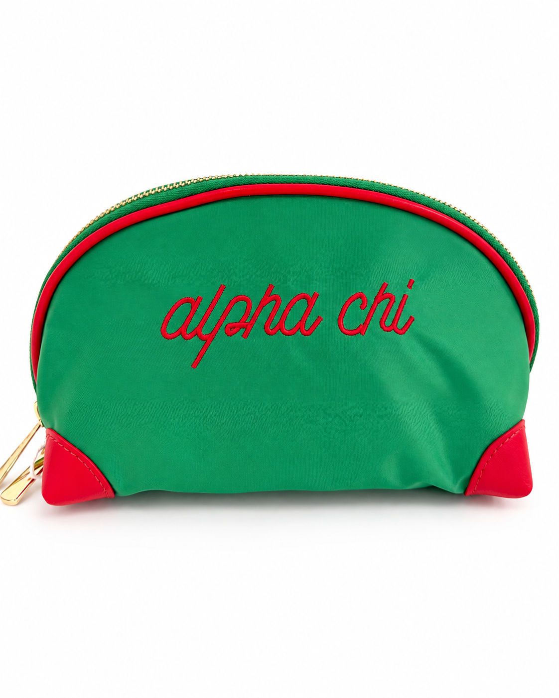 Alpha Chi Omega nylon makeup bag with embroidered AXO sorority letters