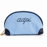 blue Alpha Delta Pi nylon makeup bag with embroidered ADPi letters