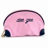 Delta Gamma nylon makeup bag with embroidered DG sorority lettering