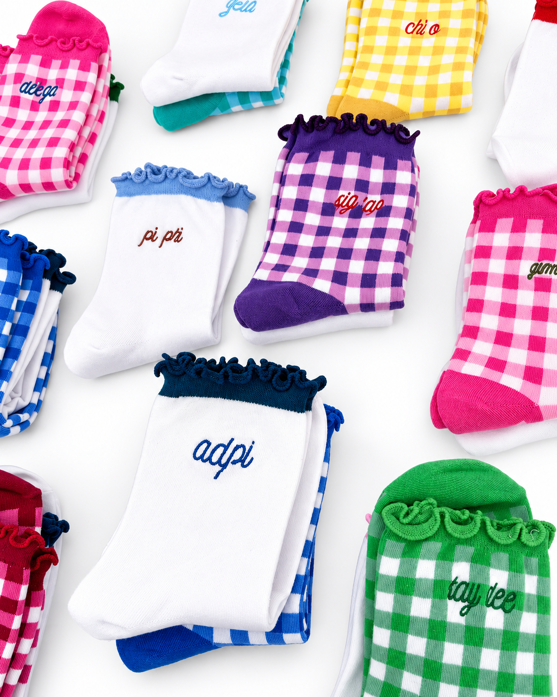 flatlay of multi-colored ruffle sock set