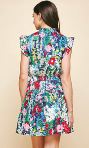 Floral Poplin Dress with Ruffled Sleeves