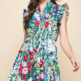 Floral Poplin Dress with Ruffled Sleeves