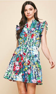 Floral Poplin Dress with Ruffled Sleeves